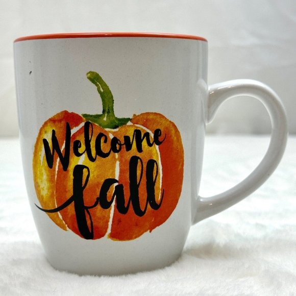 Momentum Brands Welcome Fall Pumpkin Coffee Mug White Orange 12oz - Picture 1 of 9